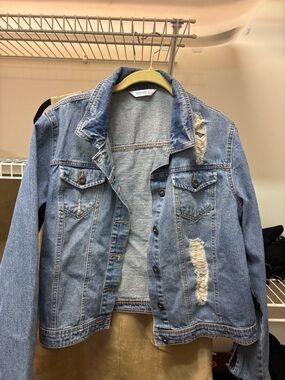 Classic Distressed Light Blue Denim Jacket - Women's Jean Jacket